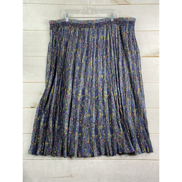 Vtg Silver Stream Skirt Womens One Sz Blue Floral Pull On Gypsy Broom Midi Boho - Picture 6 of 7